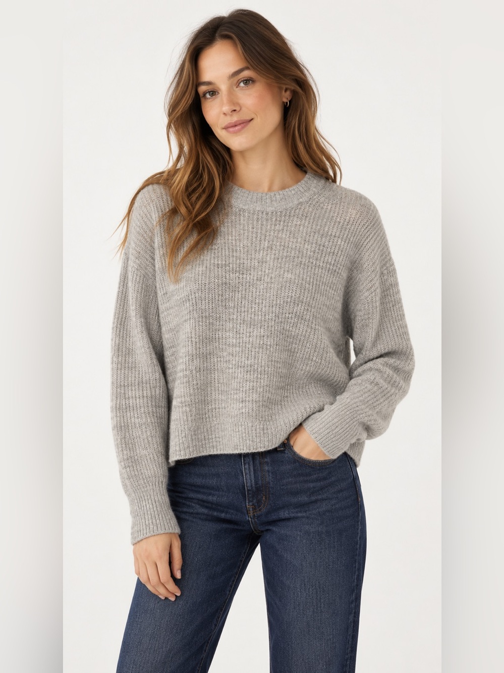 Quince Light Grey Ribbed Crewneck Sweater